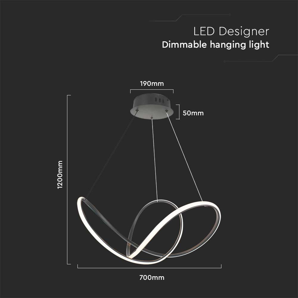 50W Dekoracyjna lampa wisząca LED D:70xH120CM 3000K / Obudowa: Czarna