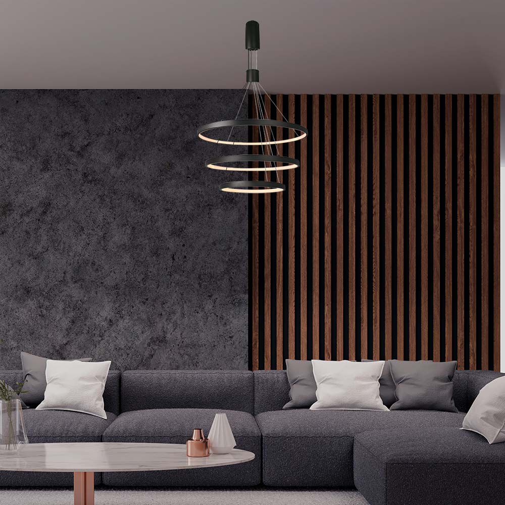50W Dekoracyjna lampa wisząca LED D: 40xD: 60xD:80xH150CM 3000K / Obudowa: Czarna