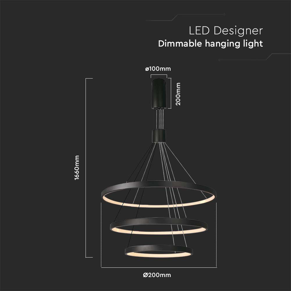 50W Dekoracyjna lampa wisząca LED D: 40xD: 60xD:80xH150CM 3000K / Obudowa: Czarna