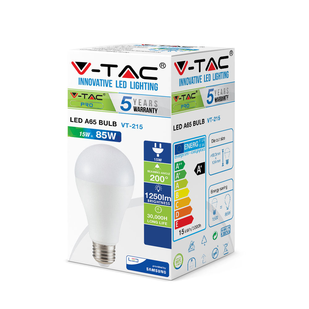 15W A65 Żarówka LED / Chip SAMSUNG / Barwa:6400K / Trzonek:E27