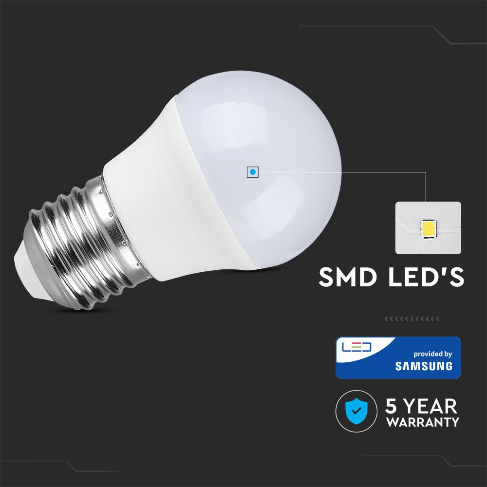 4.5W G45 Żarówka LED / Chip SAMSUNG / Barwa:3000K / Klasa: A++ / Trzonek:E27