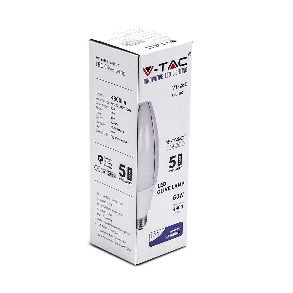 60W Uliczna Żarówka LED / Chip SAMSUNG / Barwa:6400K / Trzonek:E40