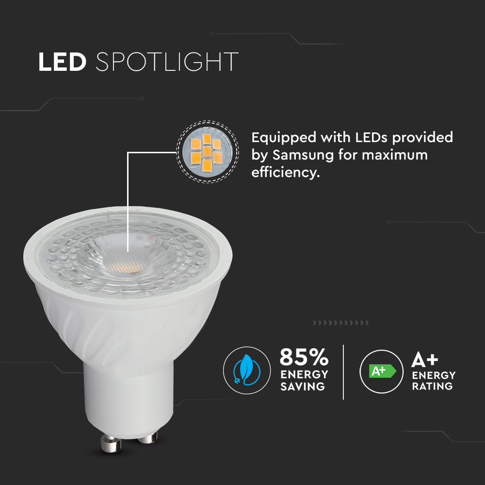 6.5W GU10 Żarówka LED / Chip SAMSUNG / Barwa:6400K / Kąt 38' / Trzonek:GU10