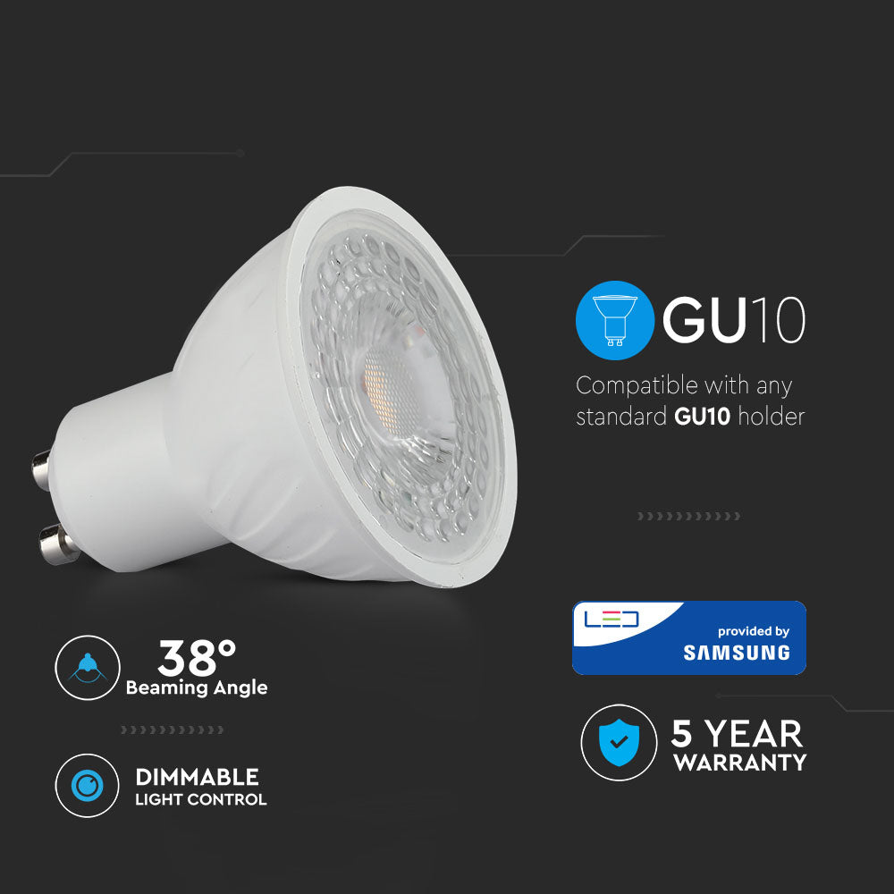 6.5W GU10 Żarówka LED / Chip SAMSUNG / Barwa:4000K / Kąt 38' / Ściemniana / Trzonek:GU10