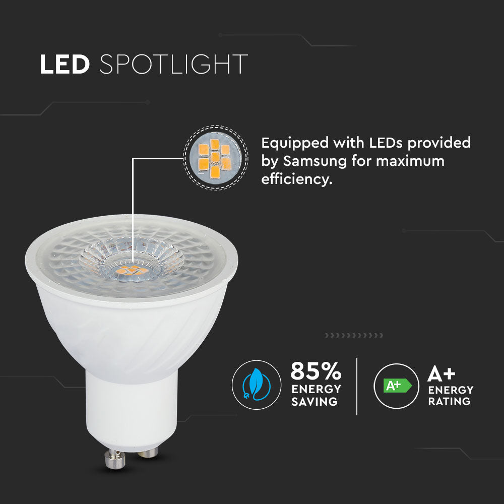 6.5W GU10 Żarówka LED / Chip SAMSUNG / Barwa:3000K / Kąt 110' / Ściemniana / Trzonek:GU10