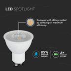 6.5W GU10 Żarówka LED / Chip SAMSUNG / Barwa:4000K / Kąt 110' / Ściemniana / Trzonek:GU10