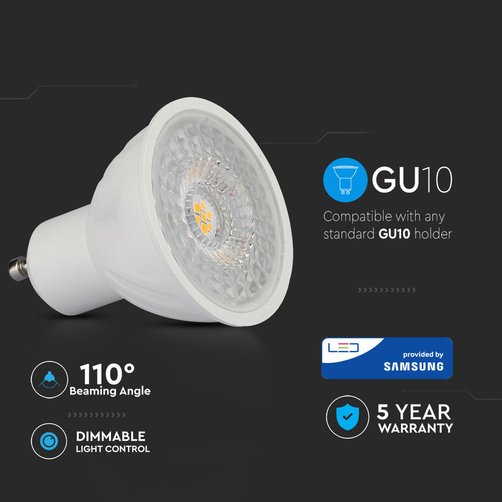 6.5W GU10 Żarówka LED / Chip SAMSUNG / Barwa:4000K / Kąt 110' / Ściemniana / Trzonek:GU10
