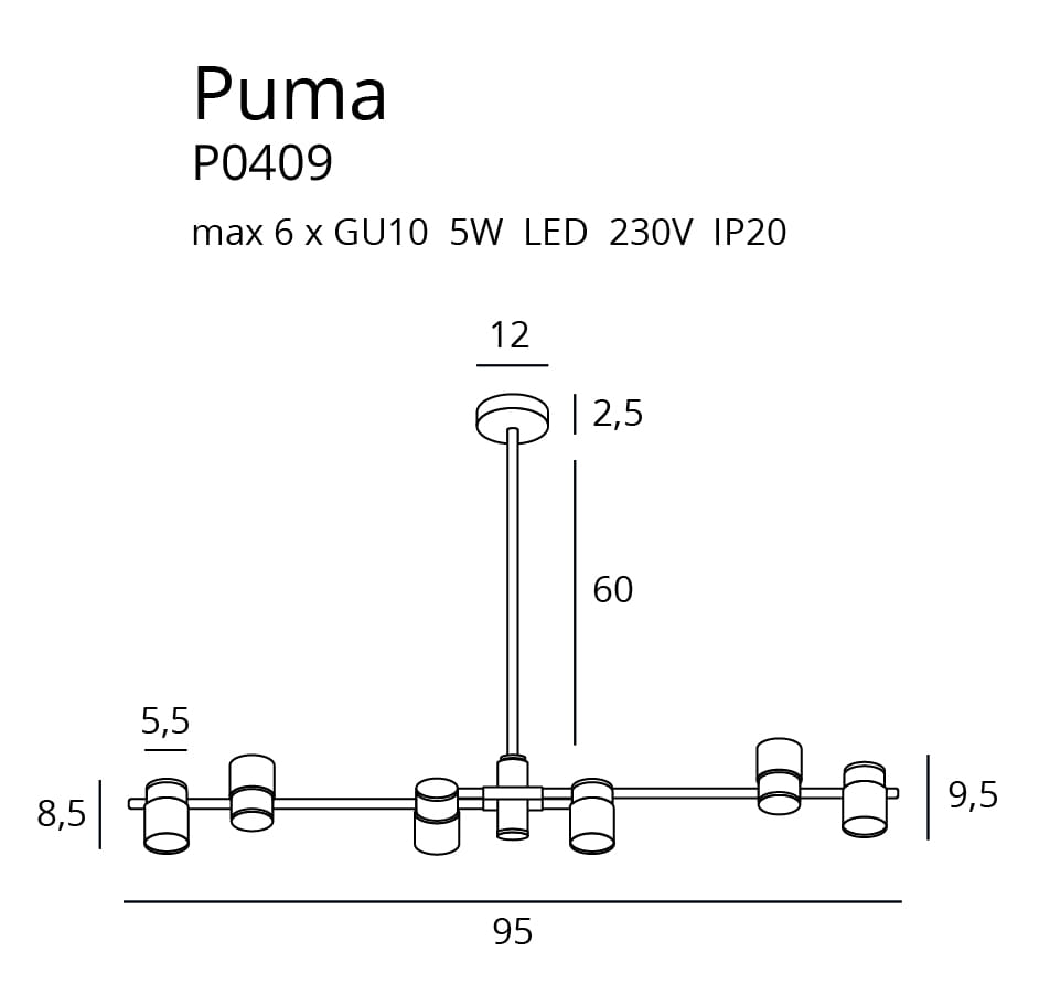 Maxlight Lampa wisząca Puma - Metal - Złoty + czarny P0409