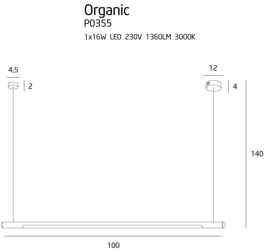 Maxlight Lampa wisząca Organic Horizon 100cm - Stal nierdzewna + akryl - Chrom P0355