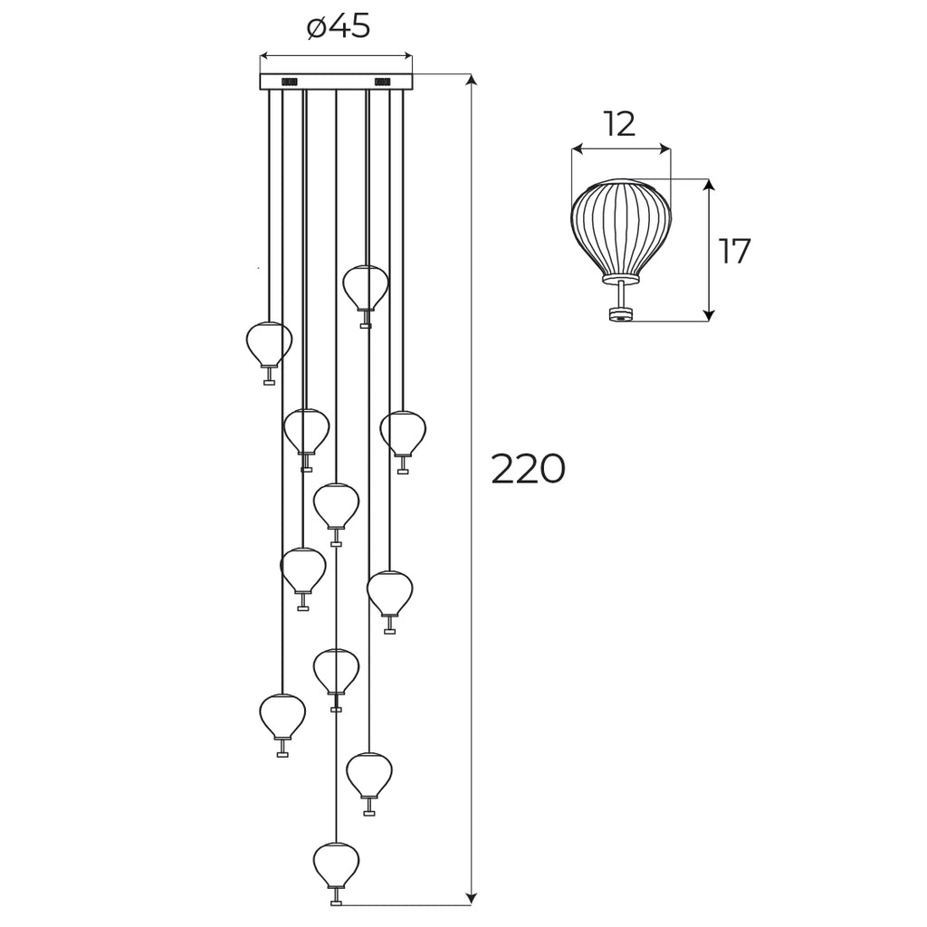 Maxlight Lampa wisząca Palloncini 11 - Metal + szkło - Wielokolorowy P0526D