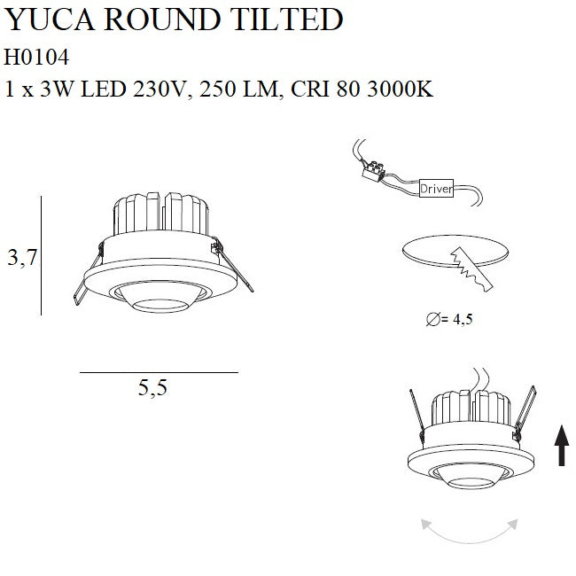 Maxlight Oprawa wpuszczana Yuca Round Tilted - Metal - Czarny H0105