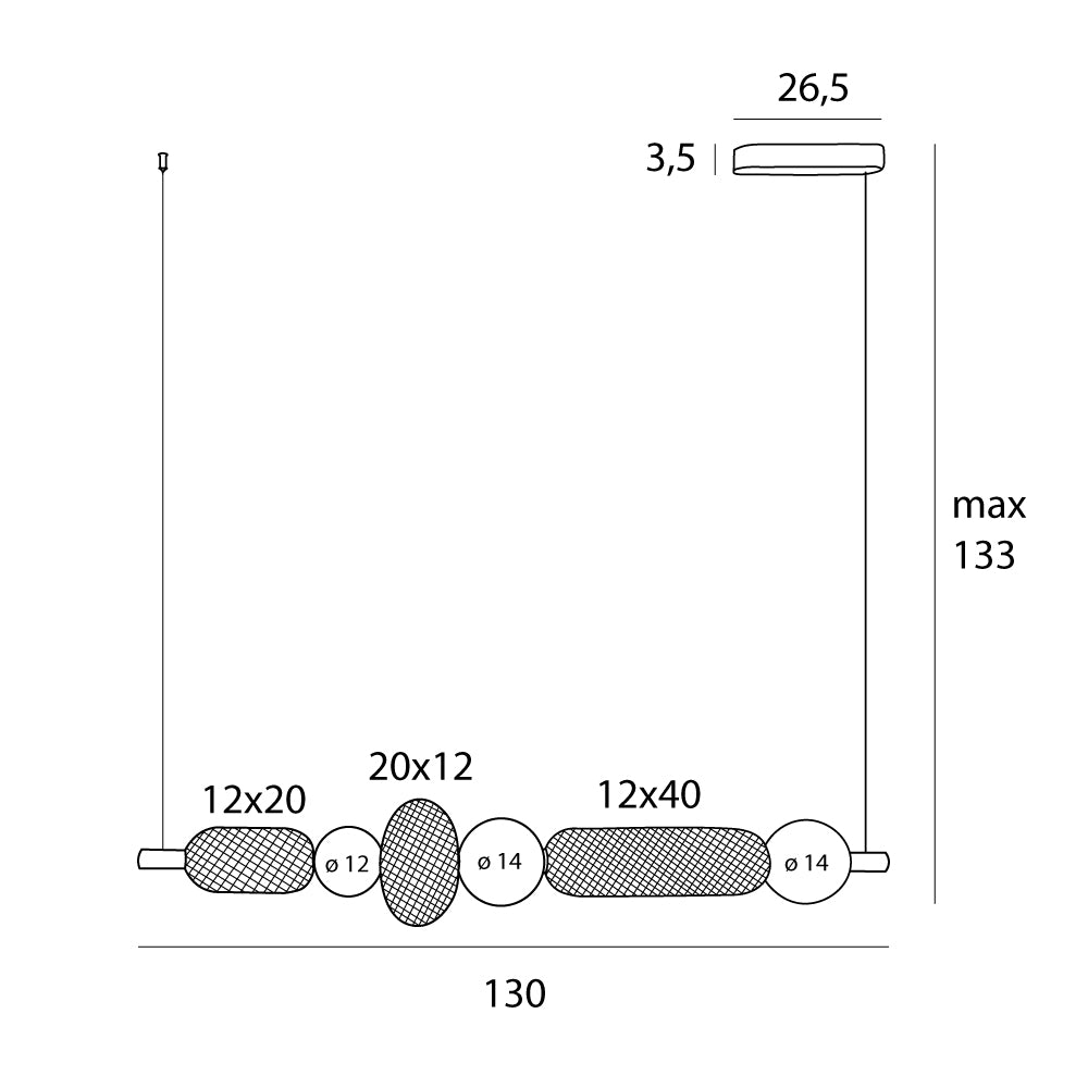 Maxlight Lampa wisząca Bora C - Metal + szkło - Czarny + złoty P0593