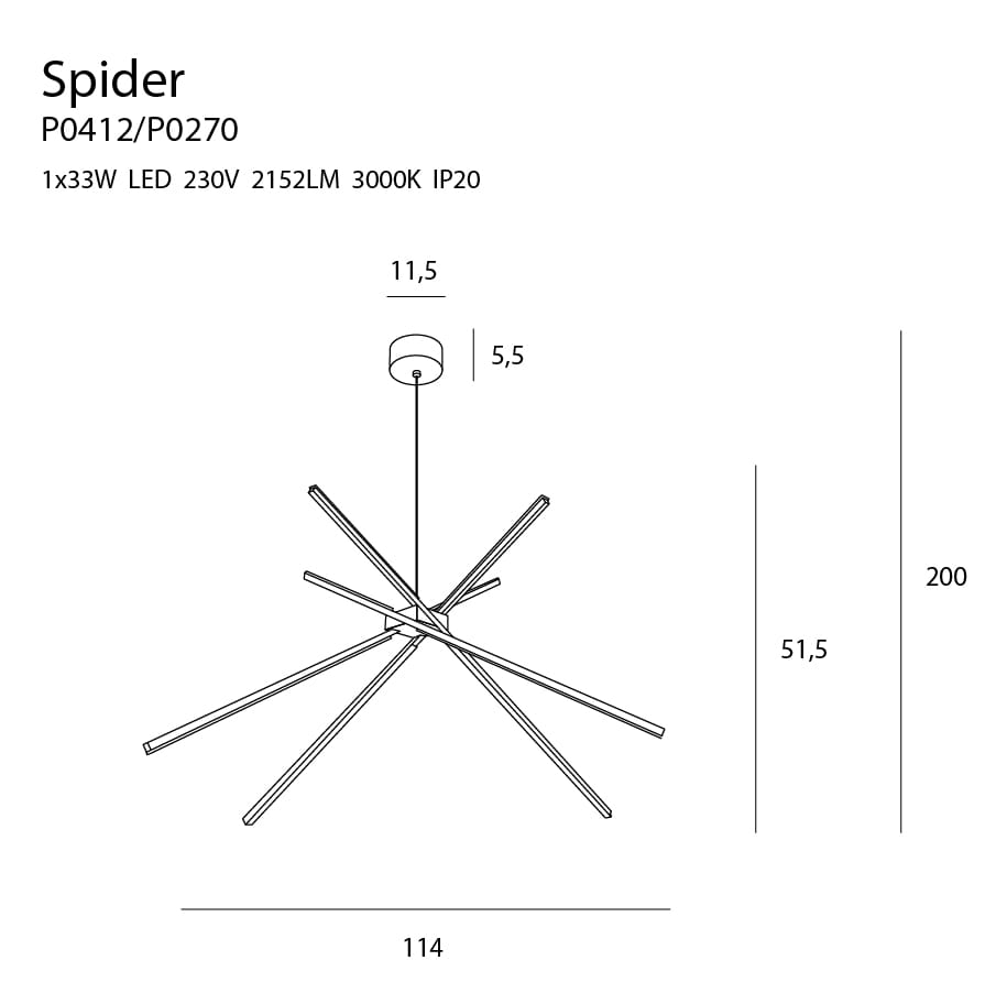 Maxlight Lampa wisząca Spider - Metal + akryl - Czarny P0412