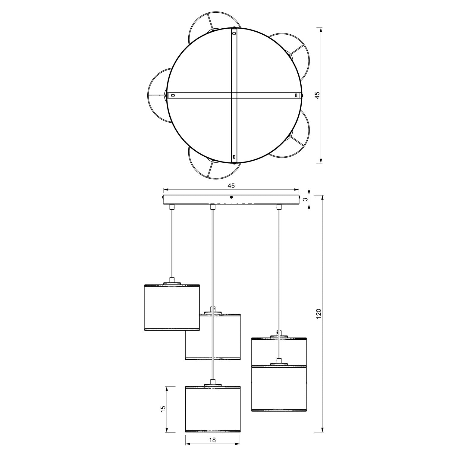 żyrandol talerz dia 440, Loft shade white, cylinder shade dia 180, h 150 white/gold 5xE27