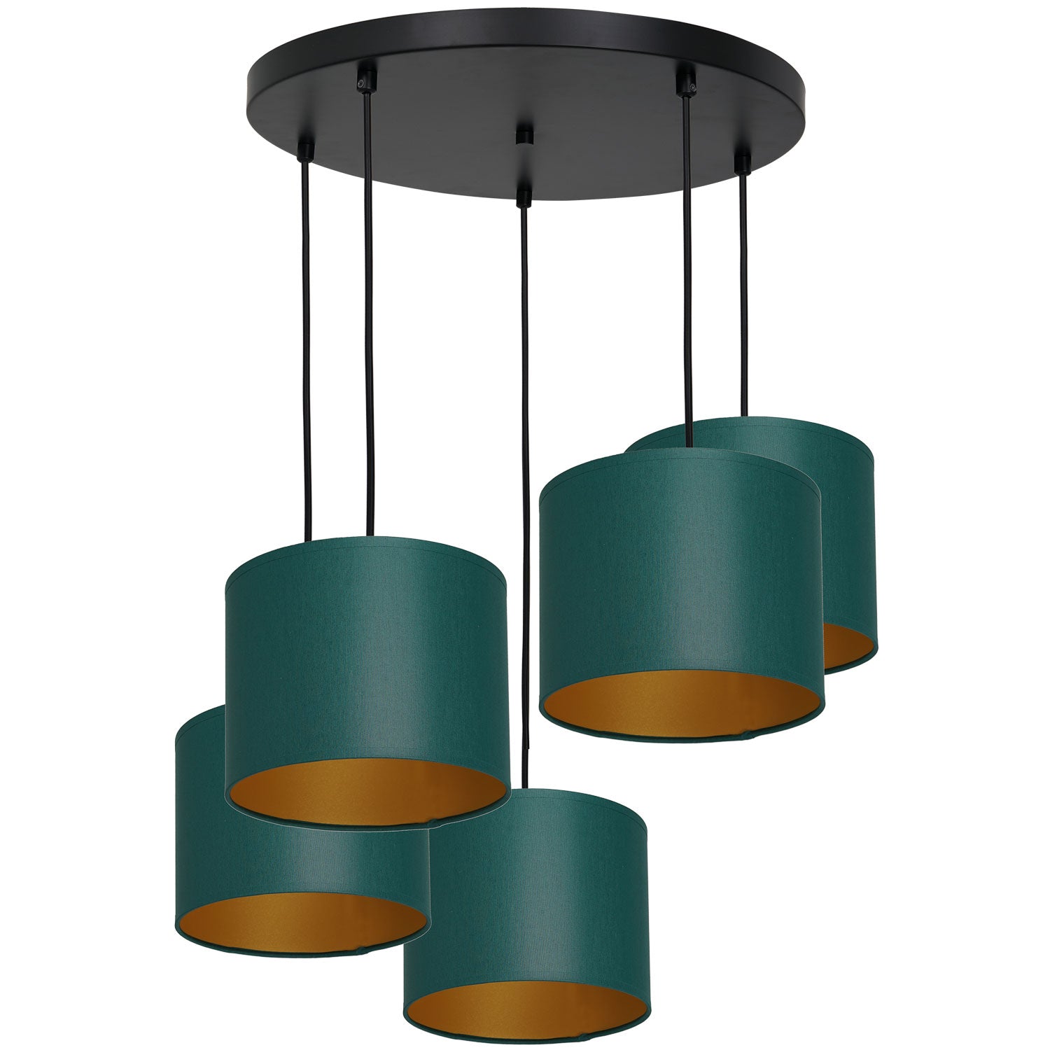 żyrandol Arden talerz dia 440, black, cylinder shade dia 180, h 150 green/gold 5xE27