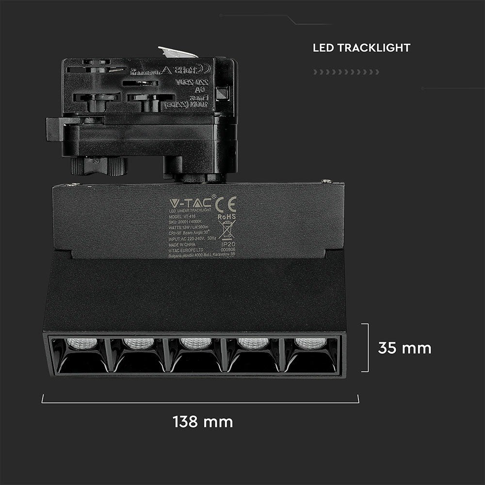 12W Lampa LED liniowa na szynoprzewód MAGNETIC / Chip SAMSUNG / Barwa:2700K / Obudowa: Czarna