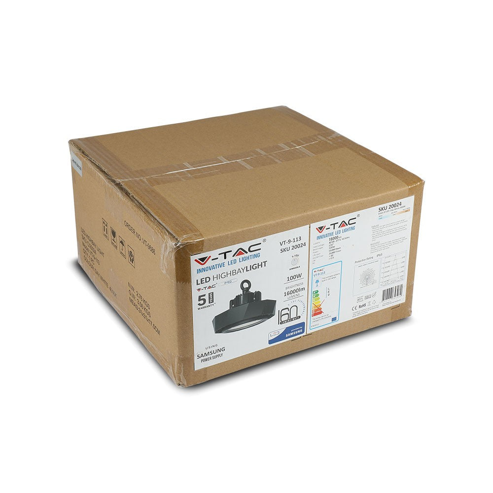 100W Oprawa Highbay LED / Chip SAMSUNG / Barwa:6000K / Obudowa: Czarna / Skuteczność: 160lm/W