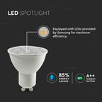 6W GU10 Żarówka LED / Chip SAMSUNG / Barwa:3000K / Kąt 10'D / Trzonek:GU10