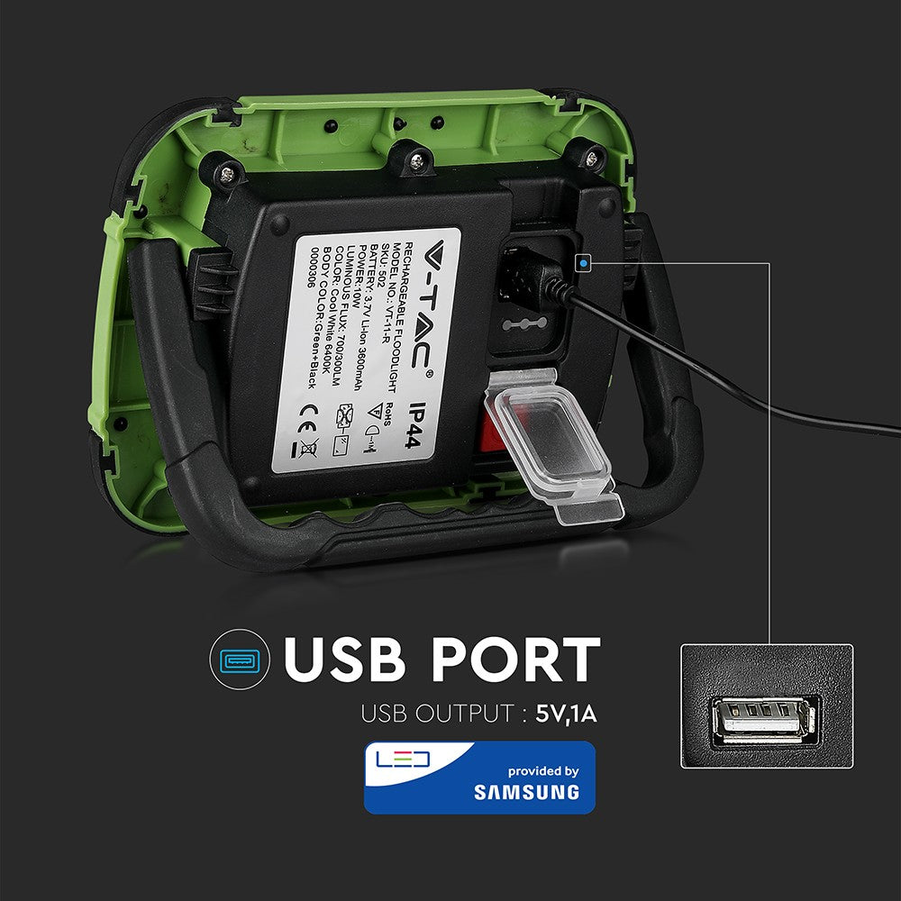 10W Naświetlacz LED z akumulatorem / Chip SAMSUNG / Barwa: 4000K / Funkcje: Sygnał SOS+USB+MICRO SOCKET