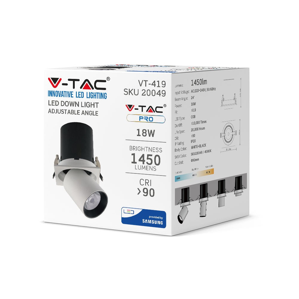 18W Oprawa downlight LED na teleskopie / Chip SAMSUNG / Barwa:4000K / Obudowa: Biały + Czarny