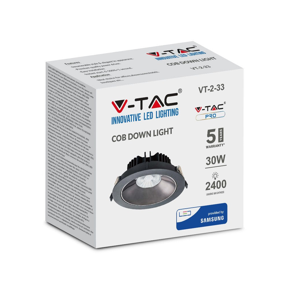 30W Reflektor COB Downlight / Chip SAMSUNG / Barwa:3000K / Obudowa: Czarna
