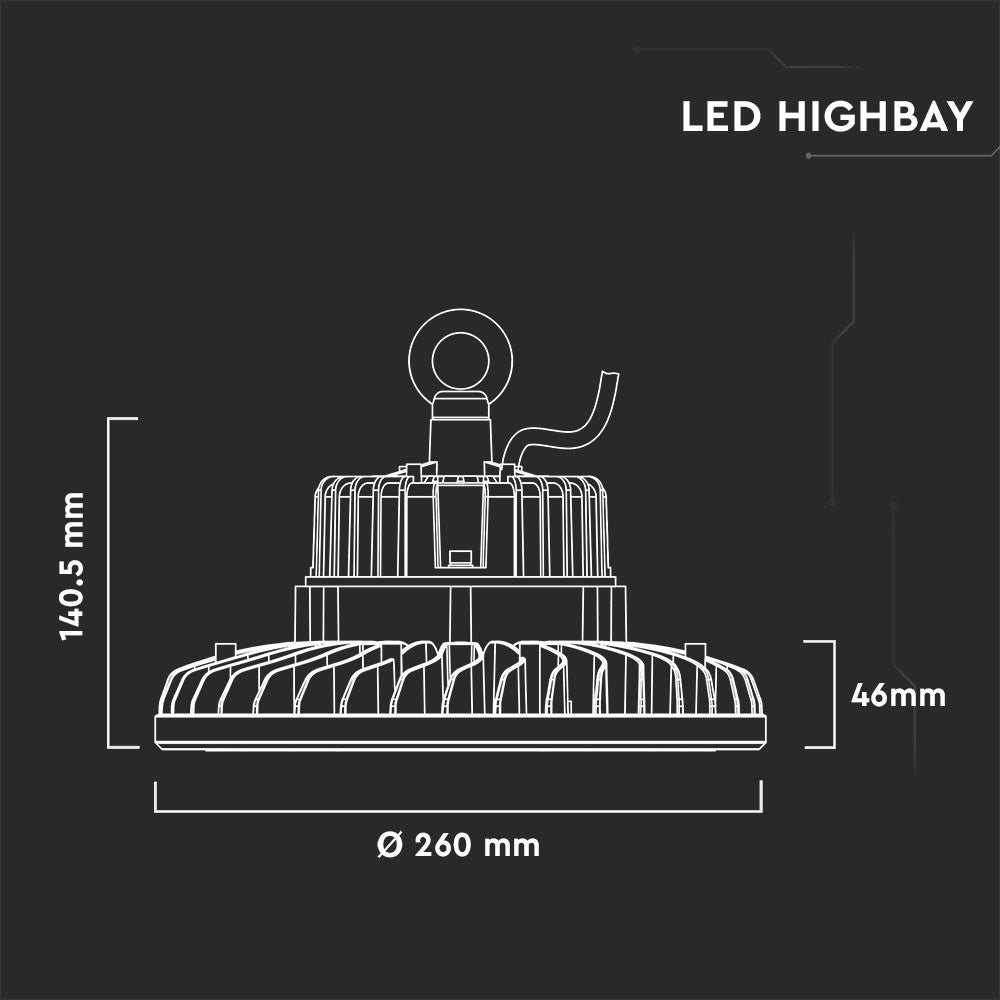 100W Oprawa Highbay LED / Zasilacz Samsung / Chip SAMSUNG / Barwa:5000K / Skuteczność: 120lm/W / Sterowanie 1-10