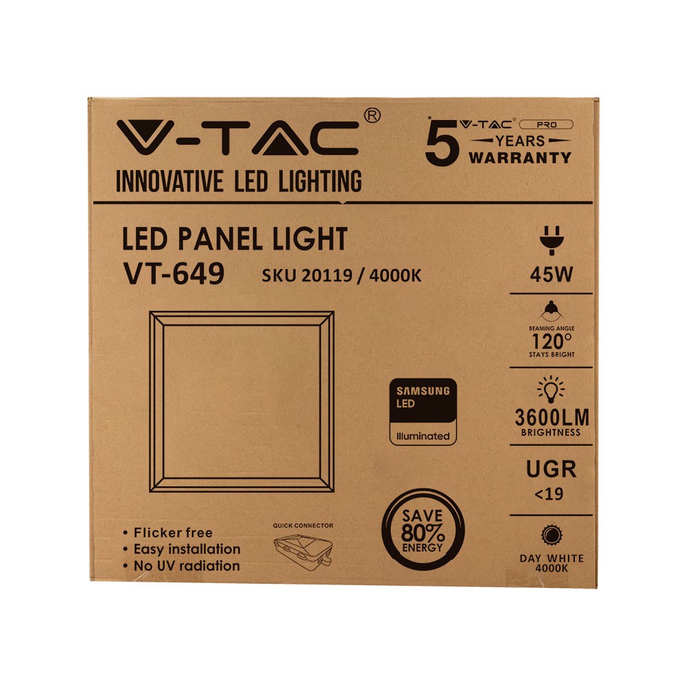 45W Panel LED 600x600mm / Samsung / Barwa:4000K / UGR<19
