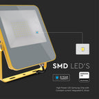 50W Naświetlacz LED SMD / Chip Samsung / Barwa:6400K / Obudowa: Żółty / Skuteczność 100lm/W / Wtyczka BG