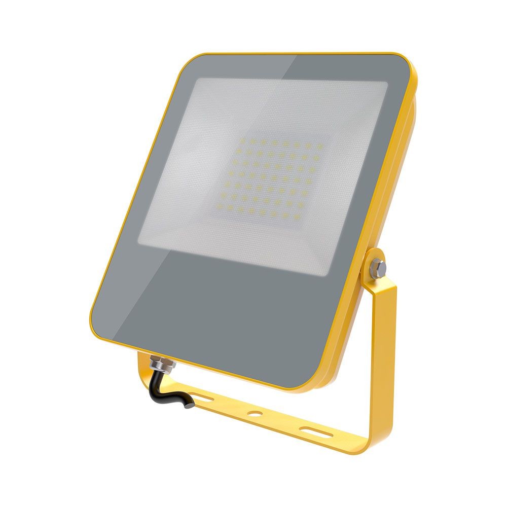 50W Naświetlacz LED SMD / Chip Samsung / Barwa:6400K / Obudowa: Żółty / Skuteczność 100lm/W / Wtyczka BG
