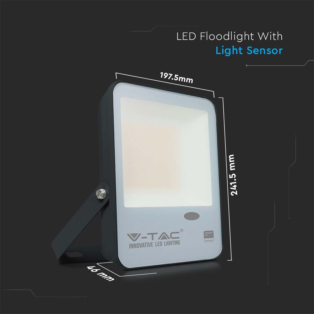 50W Naświetlacz LED SMD z czujnikiem zmierzchu / Chip SAMSUNG / Barwa:6500K / Obudowa: Czarna/ Skuteczność 100lm