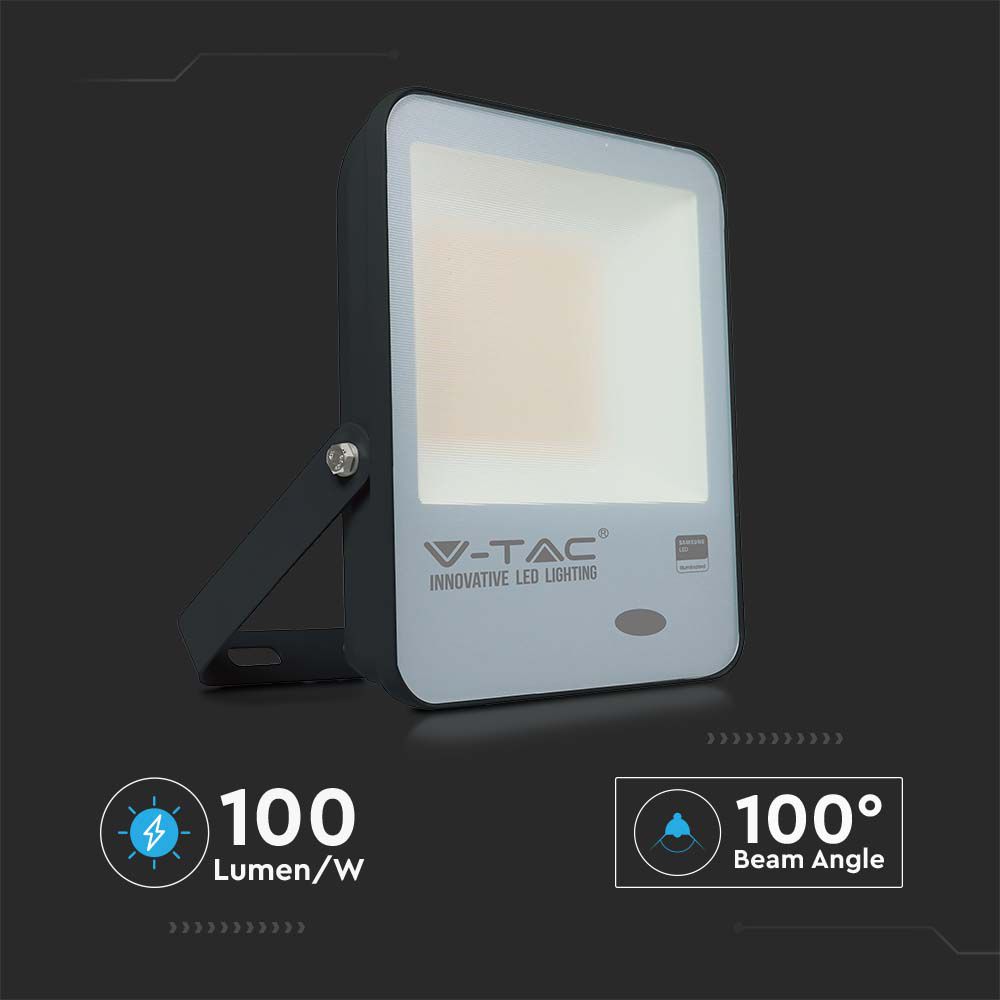 100W Naświetlacz LED SMD z czujnikiem zmierzchu / Chip SAMSUNG / Barwa:4000K / Obudowa: Czarna/ Skuteczność 100lm