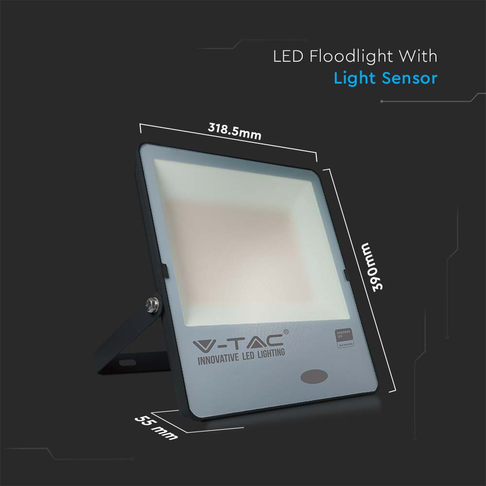 150W Naświetlacz LED SMD z czujnikiem zmierzchu / Chip SAMSUNG / Barwa:4000K / Obudowa: Czarna/ Skuteczność 100lm