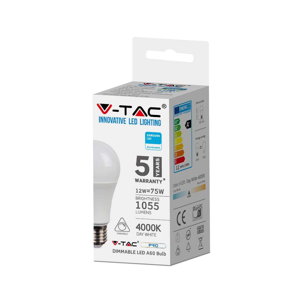 12W Żarówka LED A60 / Chip SAMSUNG / Barwa:4000K / Trzonek:E27 / ściemniana