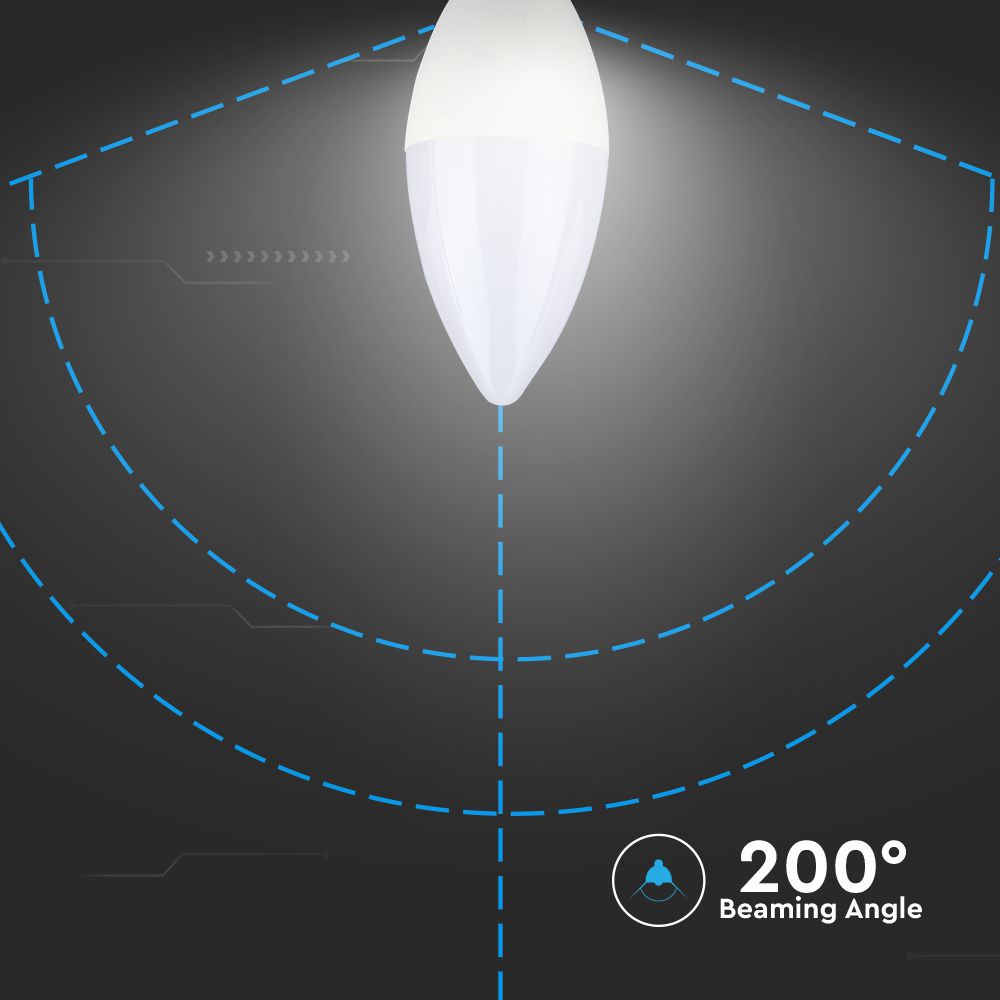 5.5W Żarówka LED C35 / Chip SAMSUNG / Barwa:6400K / Trzonek:E14 / Ściemniana
