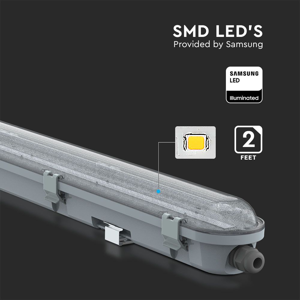 18W Lampa hermetyczna 60cm / Chip Samsung / Klosz Transparentny / Barwa:6400K