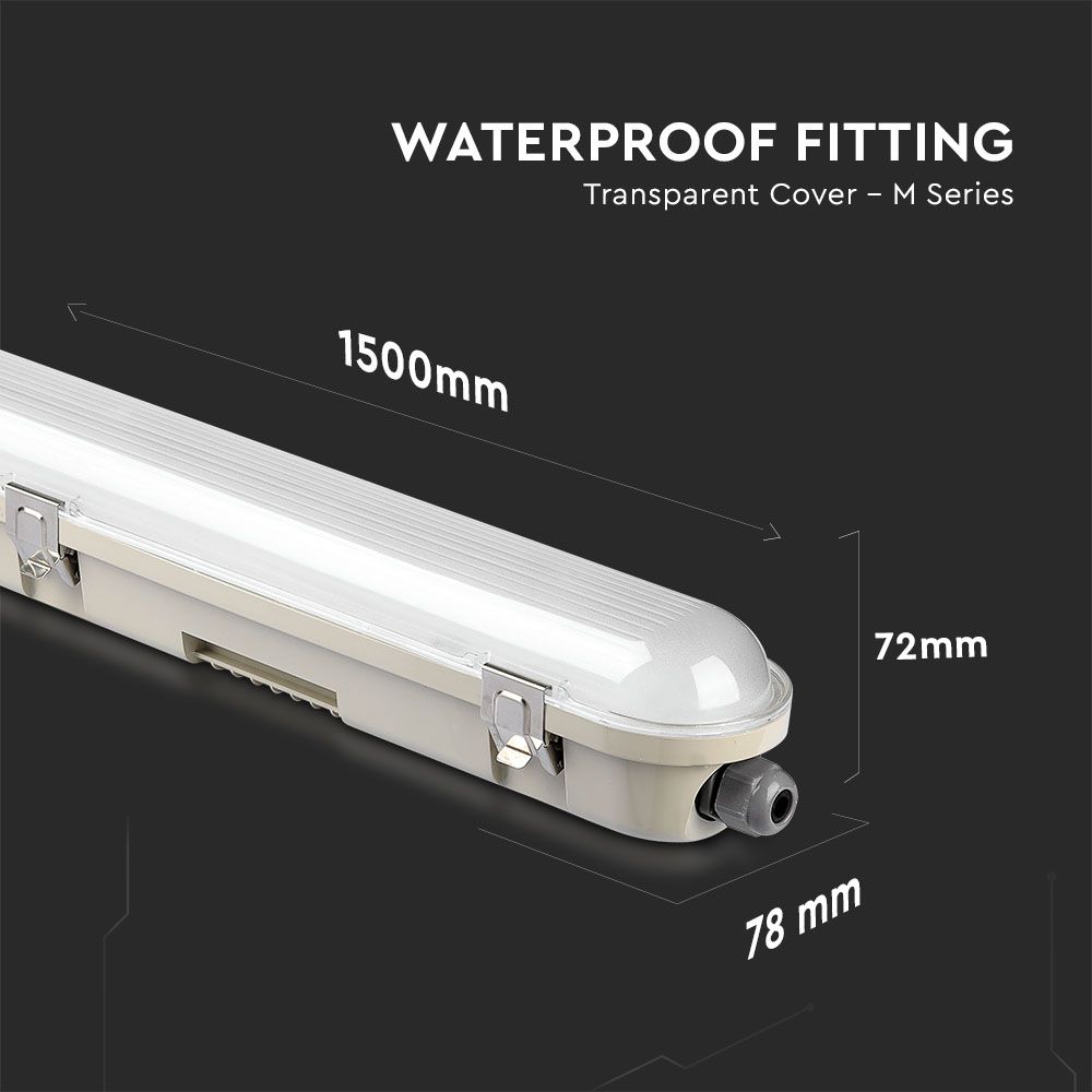 48W Lampa hermetyczna 150cm / Chip Samsung / Klosz Transparentny / Klipsy: stal nierdzewny / Barwa:4000K