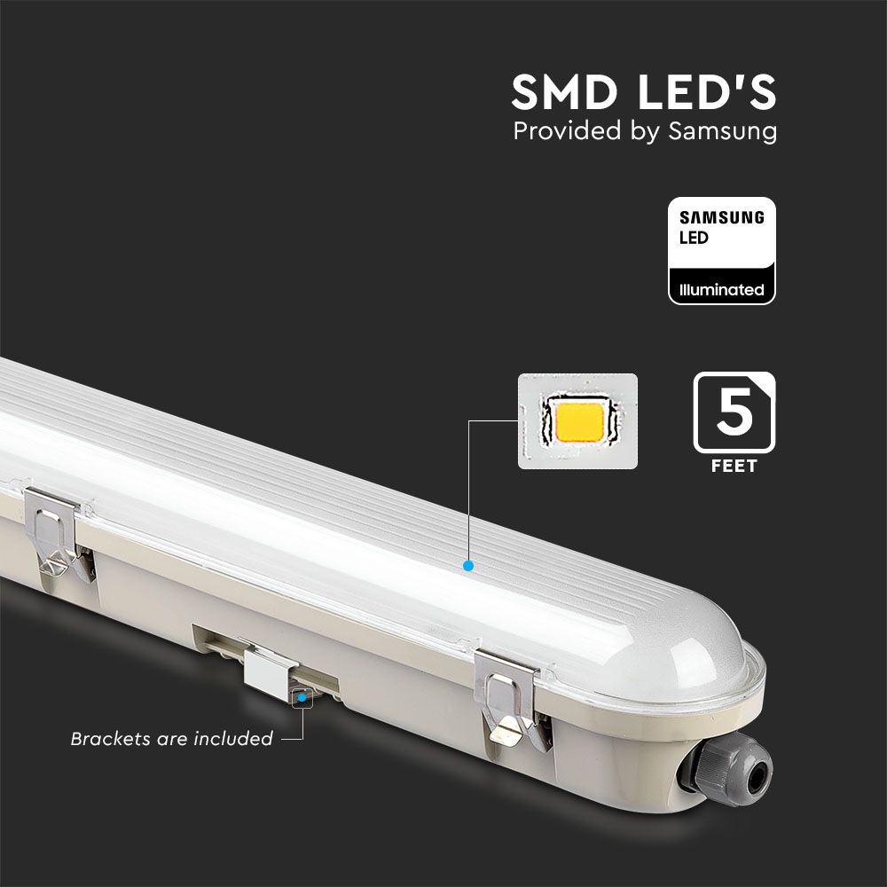 48W Lampa hermetyczna 150cm / Chip Samsung / Klosz Transparentny / Klipsy: stal nierdzewny / Barwa:4000K