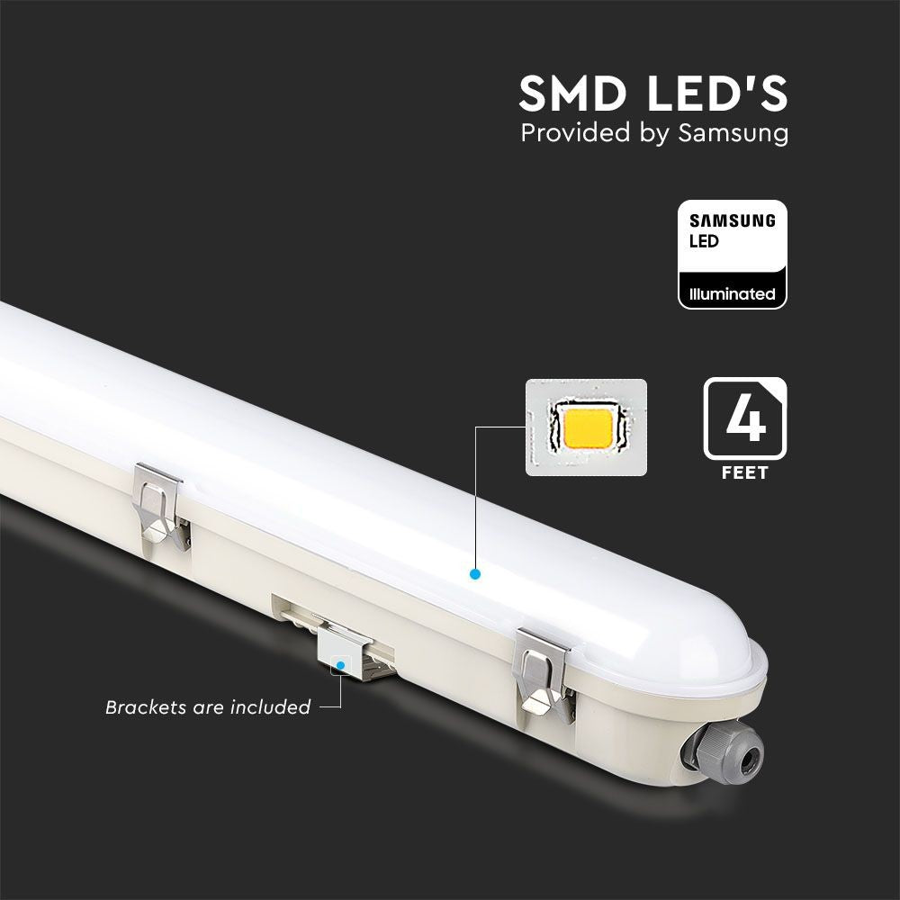 36W Lampa hermetyczna 120cm / Chip Samsung / Klosz Mleczny / Klipsy: stal nierdzewny / Barwa:4000K