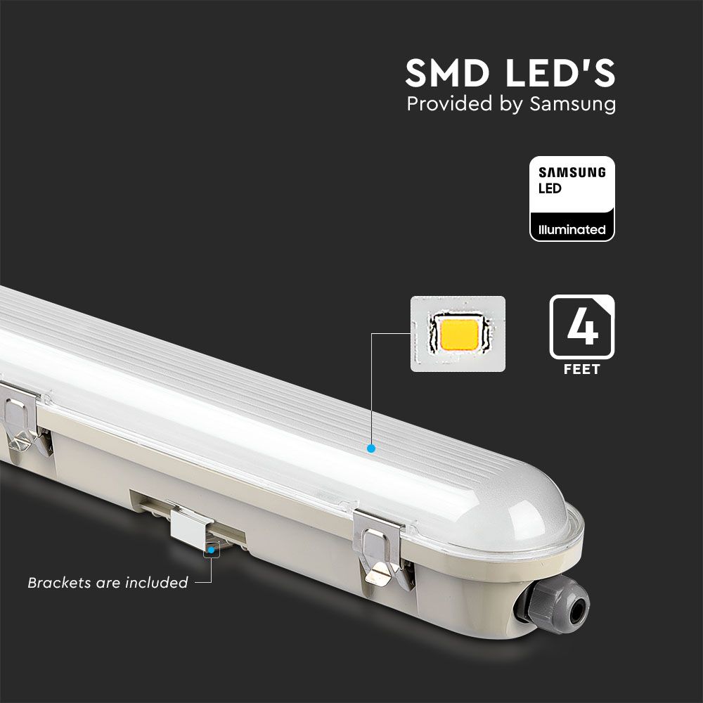 36W Lampa hermetyczna 120cm / Chip Samsung / Klosz Transparentny / Klipsy: stal nierdzewny / Barwa:6400K