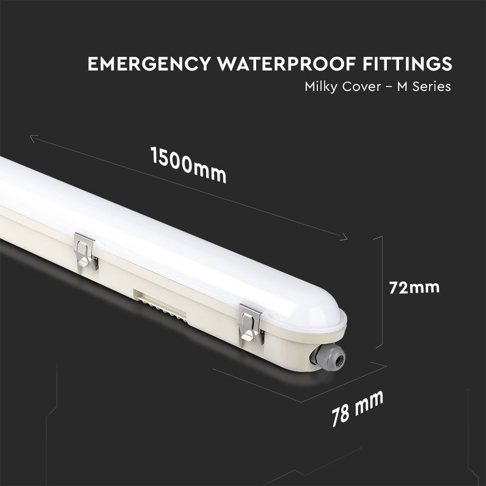 48W Lampa hermetyczna 150cm/ Chip Samsung / Moduł awaryjny 3H /Klosz Mleczny / Klipsy: stal nierdzewny / Barwa:4000K