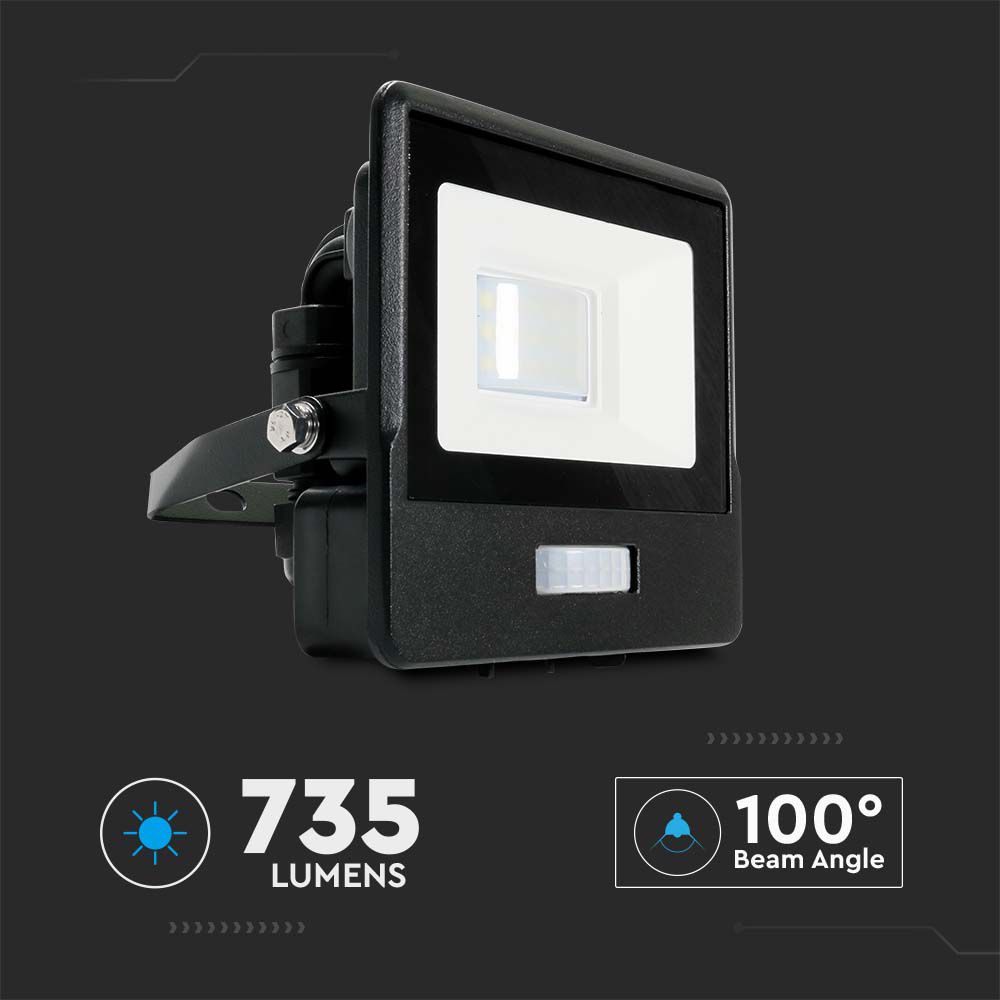 10W Naświetlacz z czujnikiem ruchu i mufą kablową / Chip SAMSUNG / Barwa:3000K / Obudowa: Czarna