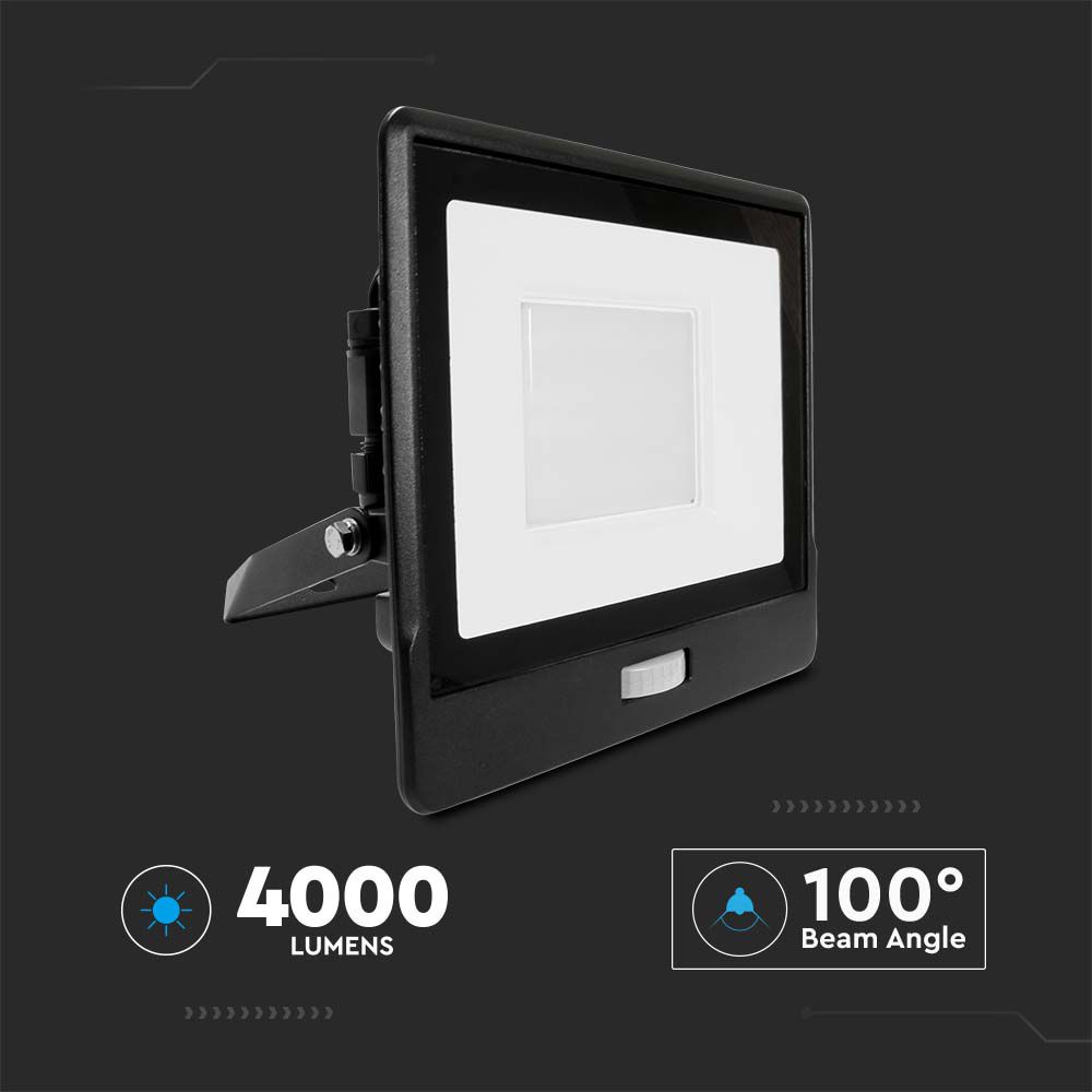 50W Naświetlacz z czujnikiem ruchu i mufą kablową / Chip SAMSUNG / Barwa:3000K / Obudowa: Czarna