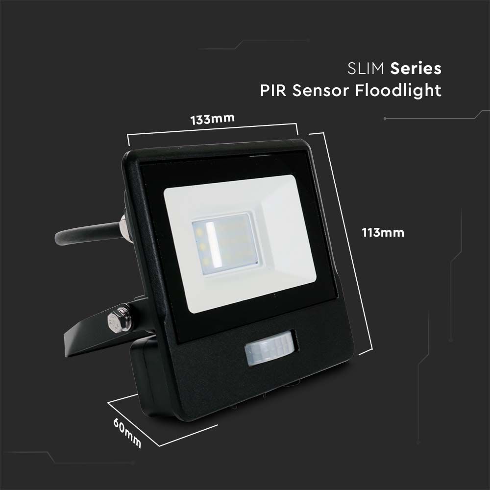 10W Naświetlacz LED SMD z czujnikiem ruchu / Chip SAMSUNG / Przewód: 1m / Barwa:3000K / Obudowa: Czarna