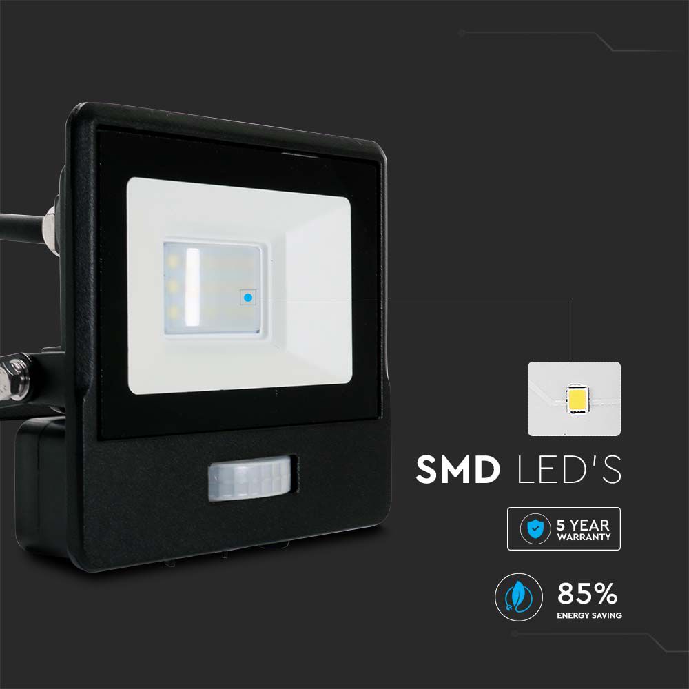10W Naświetlacz LED SMD z czujnikiem ruchu / Chip SAMSUNG / Przewód: 1m / Barwa:4000K / Obudowa: Czarna