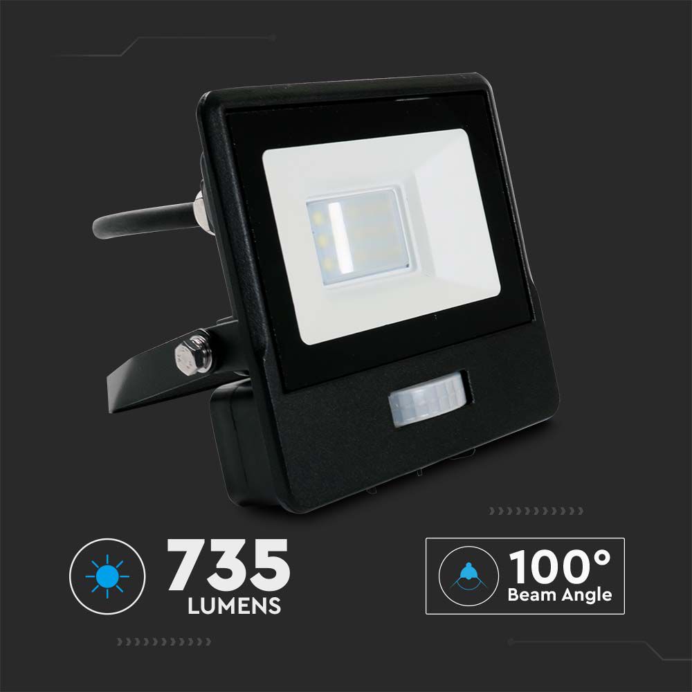 10W Naświetlacz LED SMD z czujnikiem ruchu / Chip SAMSUNG / Przewód: 1m / Barwa:3000K / Obudowa: Czarna