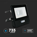 10W Naświetlacz LED SMD z czujnikiem ruchu / Chip SAMSUNG / Przewód: 1m / Barwa:6500K / Obudowa: Czarna