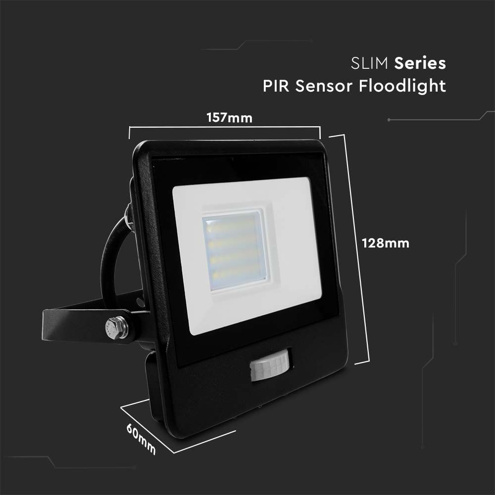 20W Naświetlacz LED SMD z czujnikiem ruchu / Chip SAMSUNG / Przewód: 1m / Barwa:4000K / Obudowa: Czarna