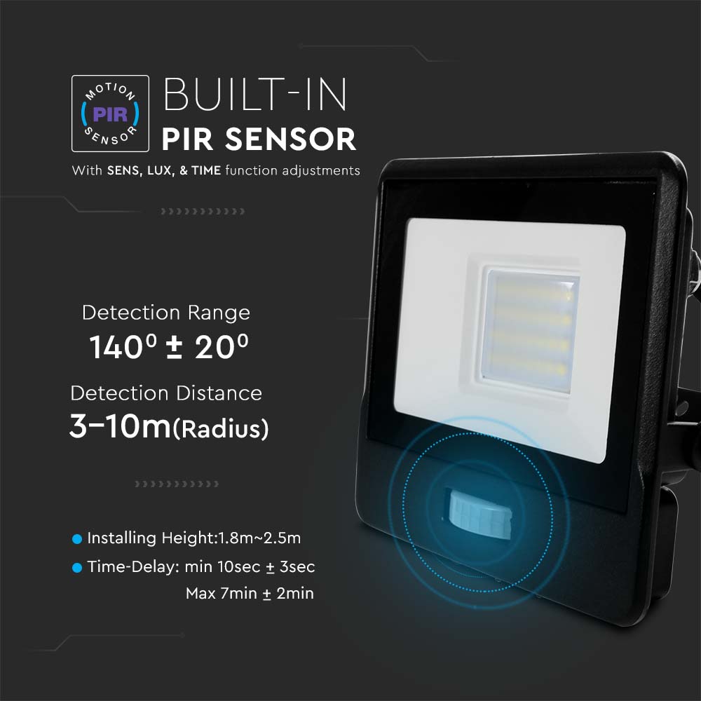 20W Naświetlacz LED SMD z czujnikiem ruchu / Chip SAMSUNG / Przewód: 1m / Barwa:3000K / Obudowa: Czarna