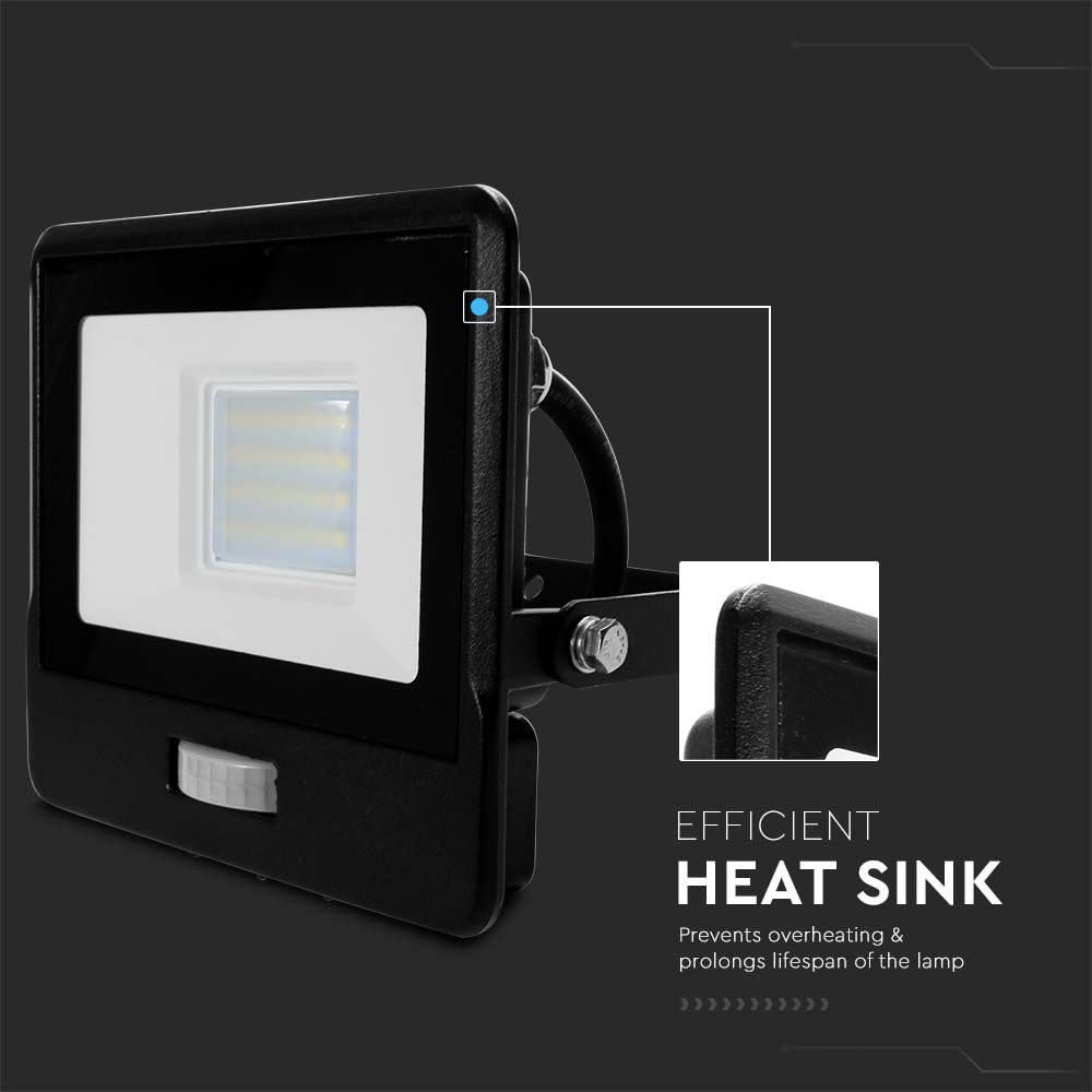 20W Naświetlacz LED SMD z czujnikiem ruchu / Chip SAMSUNG / Przewód: 1m / Barwa:3000K / Obudowa: Czarna