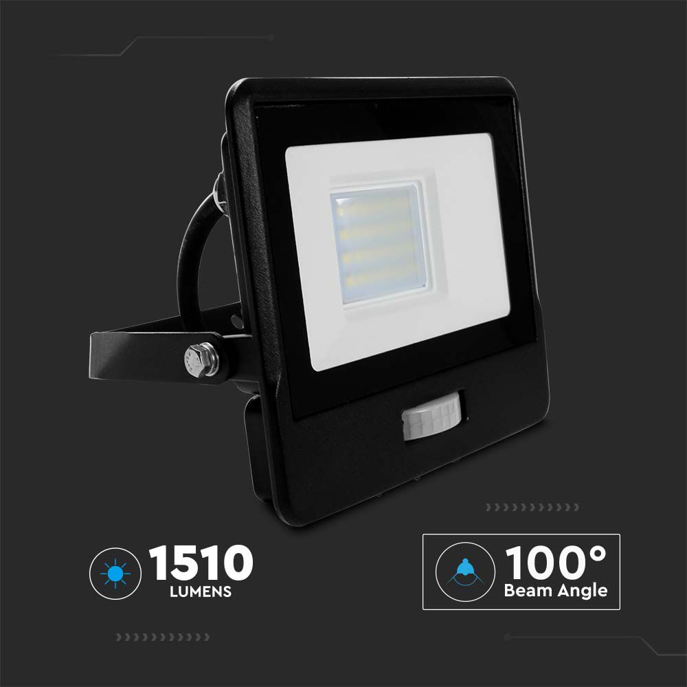 20W Naświetlacz LED SMD z czujnikiem ruchu / Chip SAMSUNG / Przewód: 1m / Barwa:4000K / Obudowa: Czarna